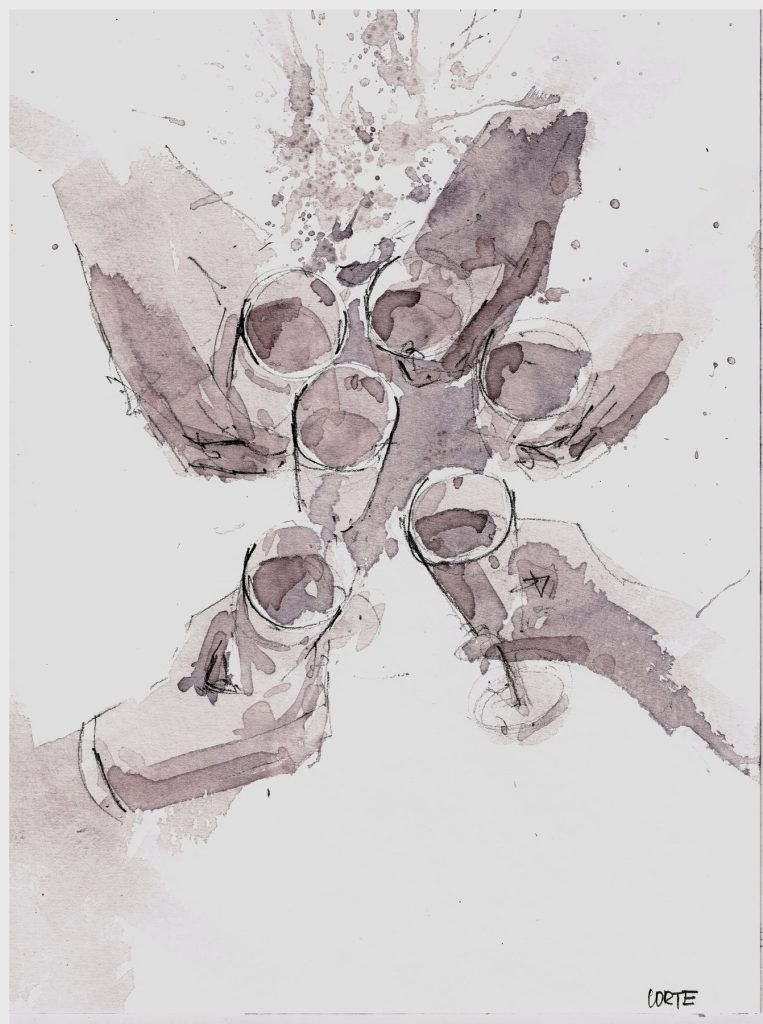 Allora, aquarela pintada com vinho por Antonio Giacomin