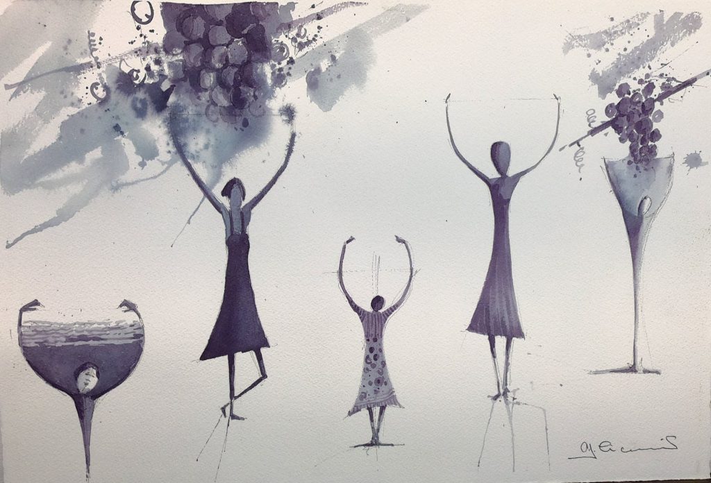 Le Donne, aquarela pintada com vinho por Antonio Giacomin
