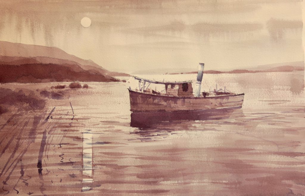 Viaggio, aquarela pintada com vinho por Antonio Giacomin